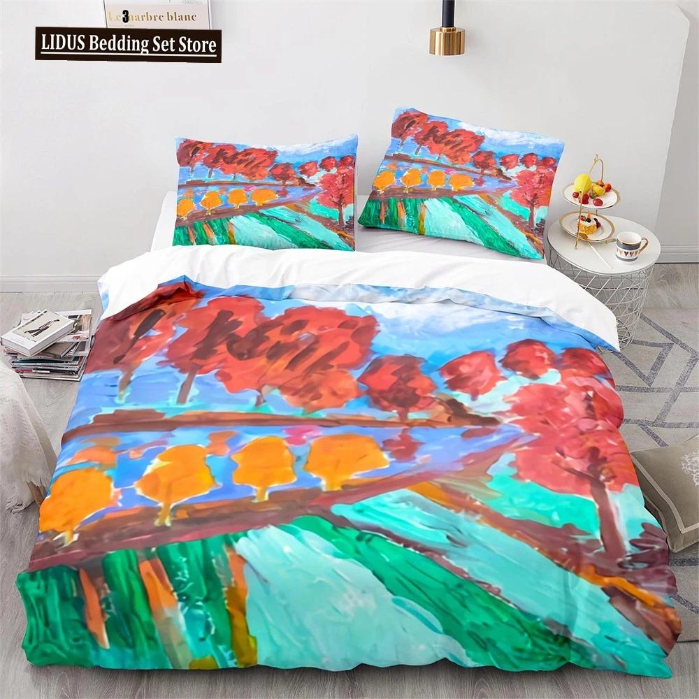 Comforter Oil Painting Pink Cherry Blossoms Tree Flowers Polyester Comforter King Queen Full Size For Girls Boys Kid