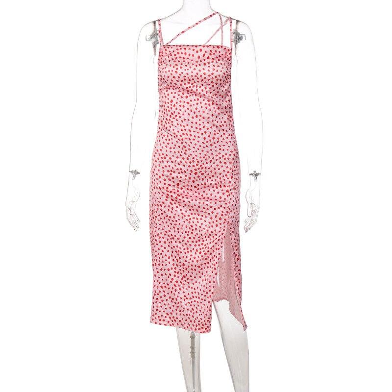 

Элегантное облегающее сексуальное женское платье 2022 года, летнее платье миди в горошек с разрезом для вечеринок и клубов, женское платье Femme Ladies L розовый