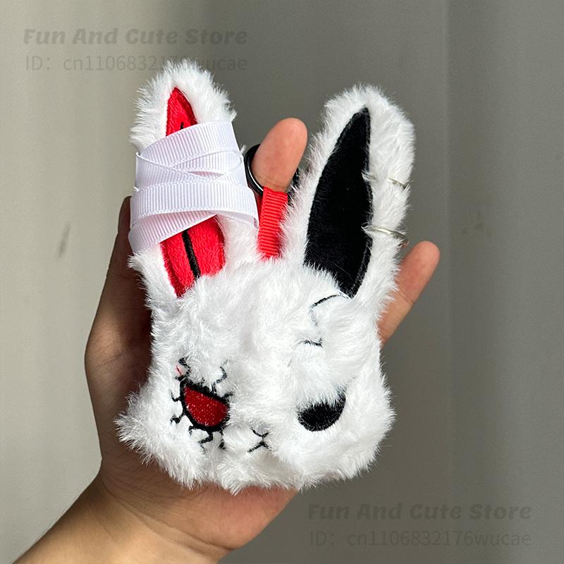 Gotischer Hase Plüsch Schlüsselanhänger Kaninchen Tasche Anhänger Mit Verband Design Kawaii Schlüsselring Anhänger Auto Tasche Schmuckstück Fans Geschenk white