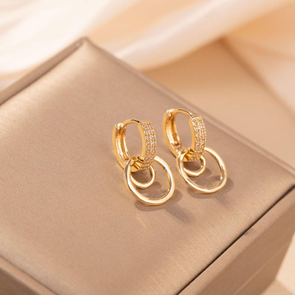 Elegant Zirconia Double Ring Dangle Earrings for Women – European & American Luxury Design
