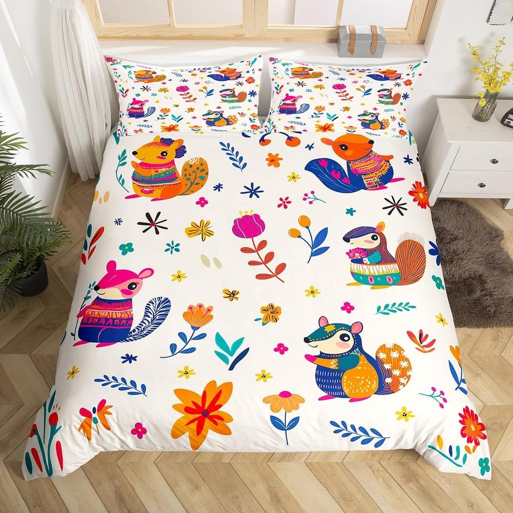 Lieblicher Igel Bettbezug Twin King Hippie Ausgefallen Blume Bettwäsche Set für Kinder Jungen Mädchen Lustiger Tribal Igel Bettdeckenbezug