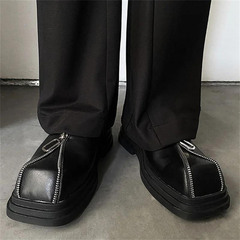 Spring Autumn Men Shoes Square Toe Lace Up Platform Leather Shoes Casual Shoes For Men