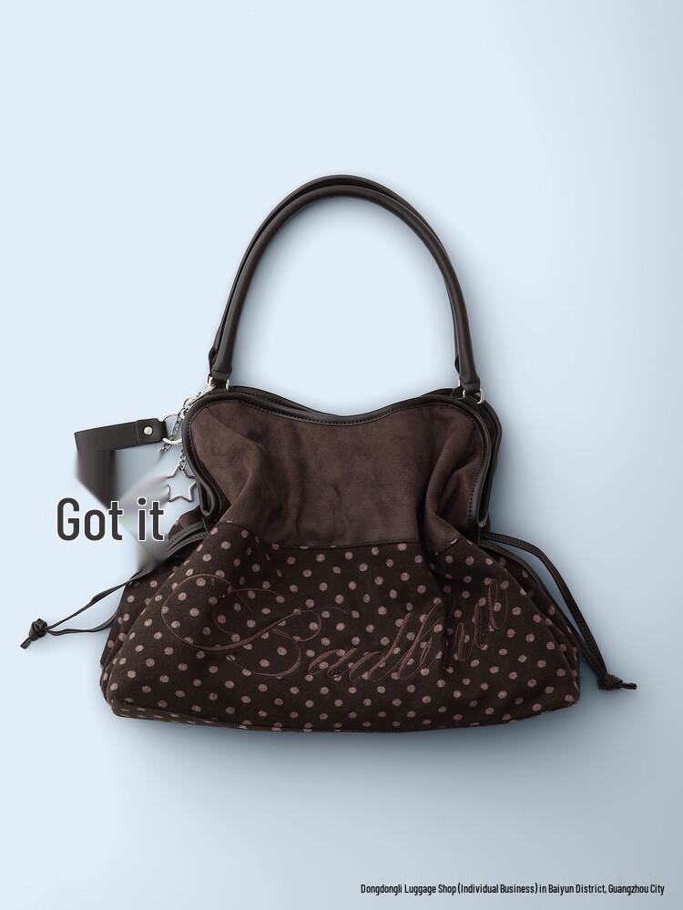 Borsa Tote Leopardata Blu a Pois Coreana - Borsa a Spalla Versatile Retrò