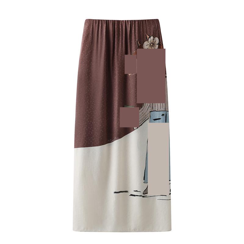 Spring 2026 Color Block Cartoon Print Midi Skirt - In Stock (2K1SB47) S