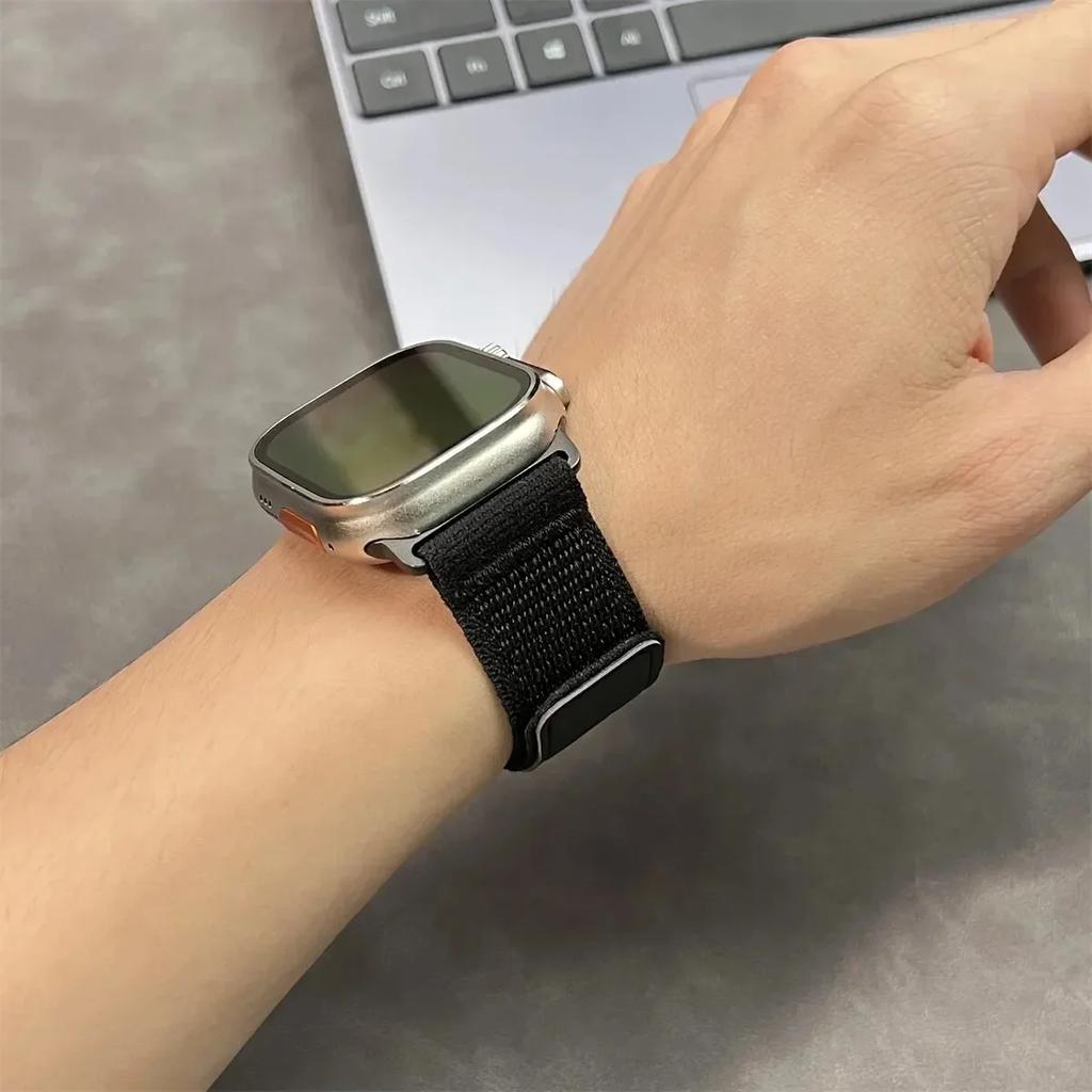 Nylon Leather Strap for Apple Watch Band Ultra 49mm 44mm 45mm 42mm 41mm 40 38mm Sport Watchband Iwatch Serise 9 8 7 6 5 Bracelet