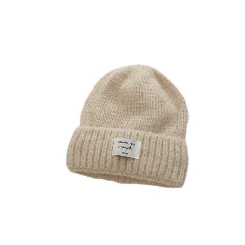 Korean Dopamine Simple Letter Wool Hat for Women Thickened Warm Knitted Hat Letter Labeling for Men and Women