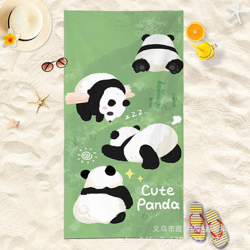 Creative Painting Panda Beach Towel, Black & White Print Quick-Dry Towel