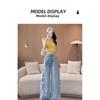 New design side-stitched ripped denim jeans for women 2026, loose-fitting, figure-flattering, floor-length wide-leg pants
