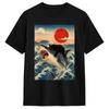 Black Cat Biting Shark Anime Graphic T Shirt Summer  Pure Cotton T-Shirts For Men Harajuku Printed Tshirt Short Sleeve  Clothes