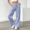 Pantalon Casual Rayé Ample à Taille Serrée Jambes Larges pour Femme avec Poches pour un Port Quotidien Confortable