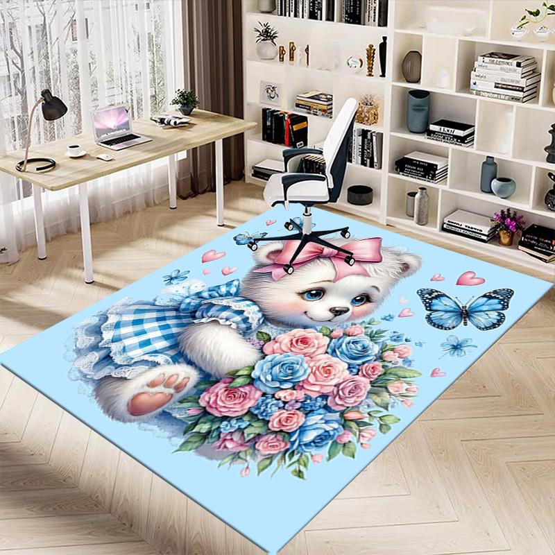 1PC Blue, Cute Bear Extra Large Non-Slip Floor Carpet, Office, Family, Bedroom, Studio - Large Area Rug Indoor Rugs, Vibrant Colors-A248