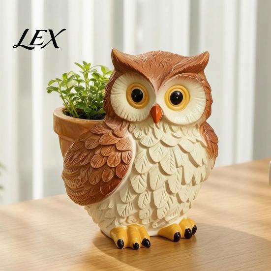 Planting Space for Succulents Cute Cartoon Owl Planter, Resin Small Planter Pot, Decorative Garden Sculptures Plant Pot Succulents, Indoor Balcony