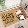 Whimsical Cat Welcome Doormat Anti-Slip Stain-Resistant Mat with "Please Keep Door Closed" Humor Machine Washable for Home Decor