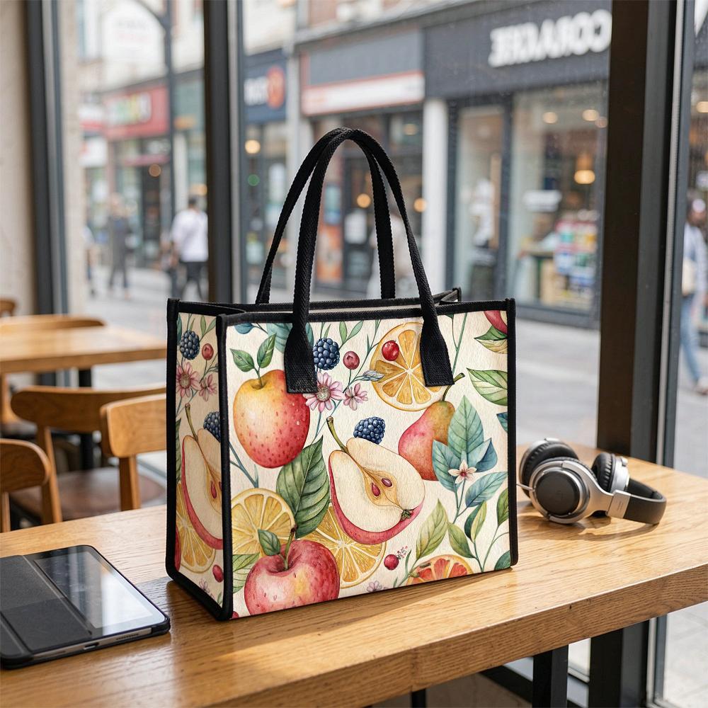Watercolor Fruit Printed Tote Bag Casual Large Capacity Handbag for Daily Use