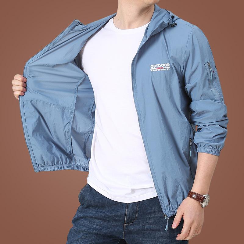 Men Sun Protection Clothing Summer Outdoor Windbreaker Jacket Solid Zipper Breathable UV Resistant Quick Dry Skin Coats
