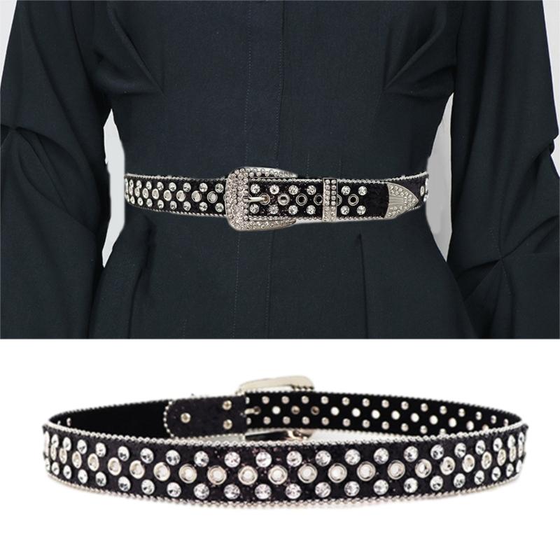 Vintage Glittered Belt Jeans Waistband Punk Style Studded Belt Waistband for Street Player Club Party Wear