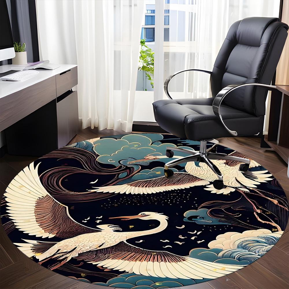 1pc Cranes Night Sky Office Round Area Rug, Under Office Chairs Bedroom Living Room Home Decor, Room Deco