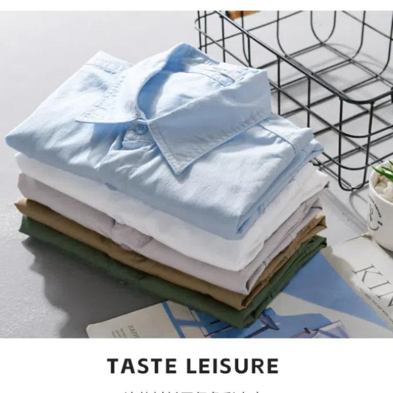 Sommarskjortor för män Japansk stil Cargo-skjorta med kort ärm Dubbla fickor Arbetstoppar för män Ren bomull Casual-skjortor