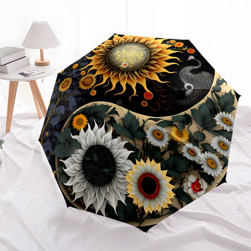 Yin Yang Harmony: Sunflower & Moon Art Print Umbrella, Christmas Gift Y383