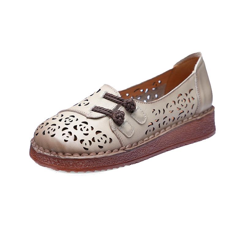 Summer Sandals Women's Shoes Perforated Breathable Sandals Cowhide Flat Crocs