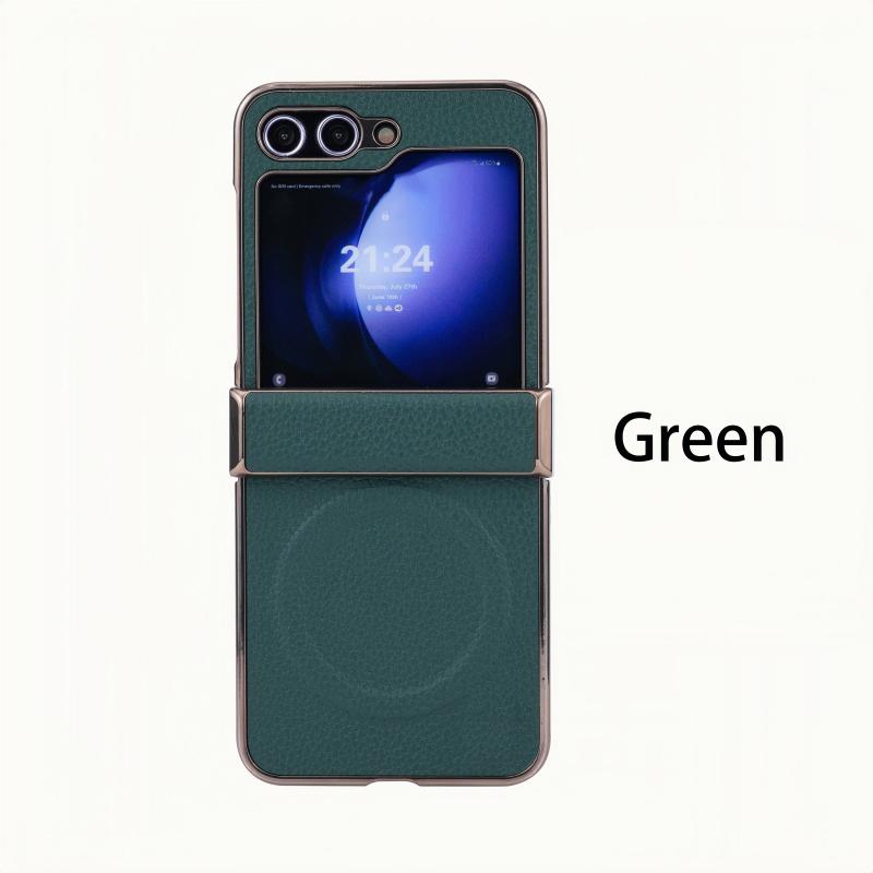 For Samsung Galaxy Z Flip 7 6 5 4 3 Lychee Texture Leather Magnetic Anti-Fingerprint Drop-Proof Folding Phone Case