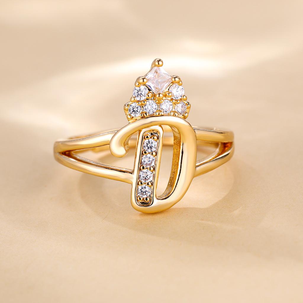 Bague de princesse en Zircon, couleur dorée, 26 lettres anglaises, anneau d'ouverture réglable, bijoux de mariage, cadeau de saint valentin, 1 pièce