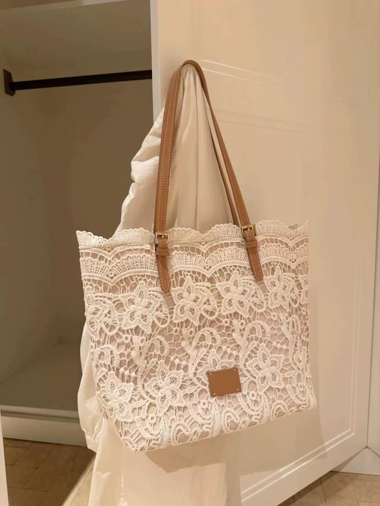 

Летняя кружевная плетеная сумка-тоут женская новая нежная для通勤 портативная на плечо большой вместимости