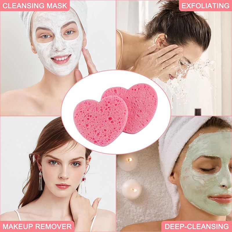 10Pcs Face Cleaning Sponge Pad Exfoliator Mask Facial Spa Massage Makeup Removal Thicker Compress Flower Heart Natural Cellulose