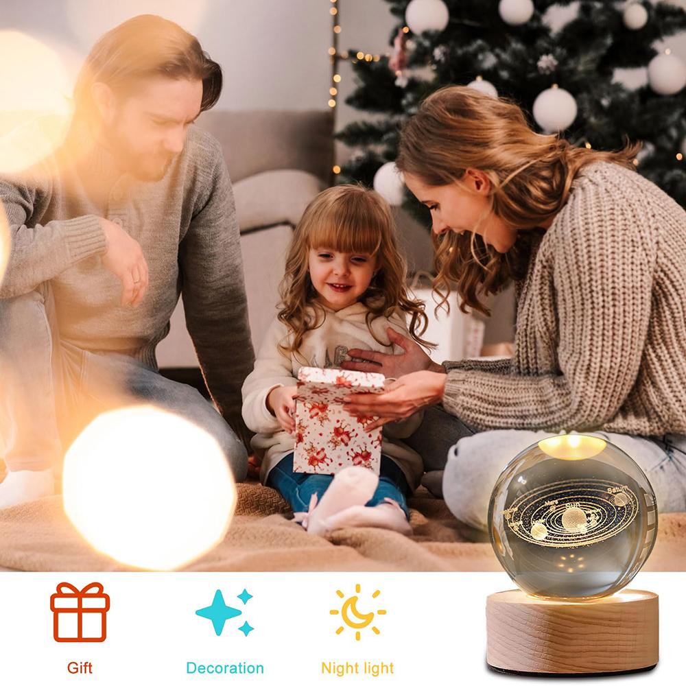 LED Night Light Solar System Galaxy Crystal Ball Table Lamp - Luminous Planet Bedside Lamp, An Ideal Gift For Astronomy Enthusia