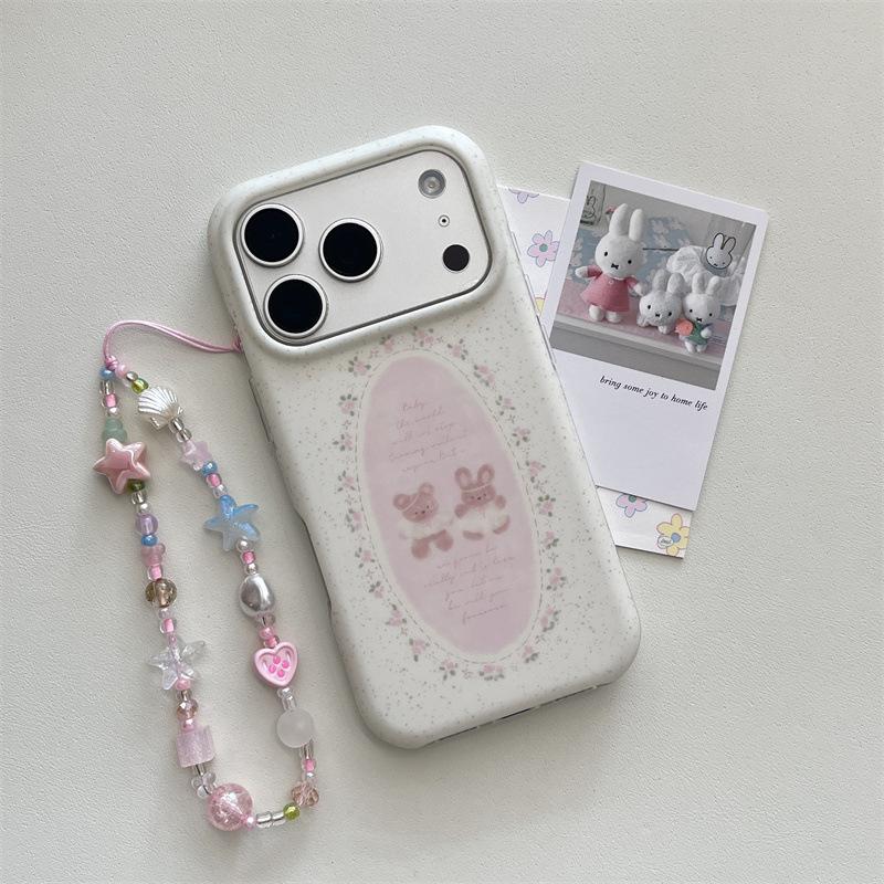 High-End Cute Bear Floral Ink Splash Circle Phone Case for iPhone 17, Apple 16 Pro Max/15/14