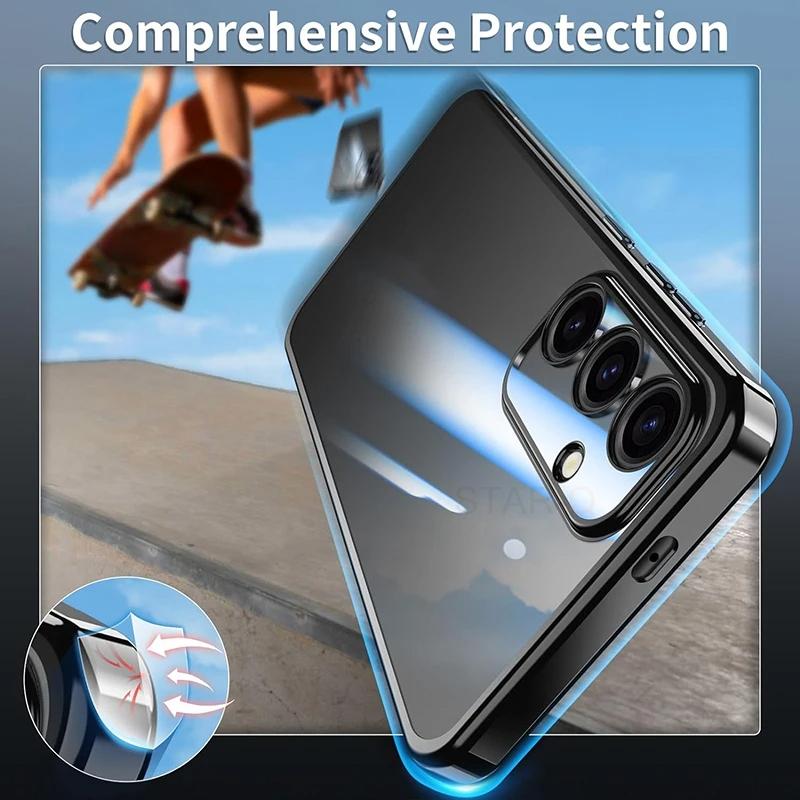 S 24 23 22 21 Plating Transparent Case For Samsung Galaxy S24 S23 S22 S21 Ultra Plus Fe G Clear Silicone Back Cover