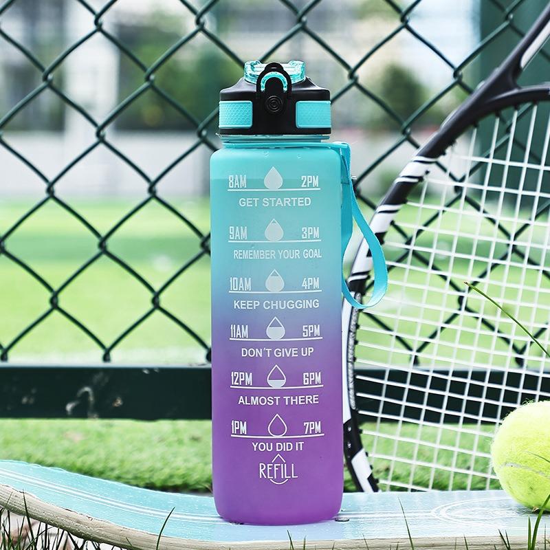 Water Cup Gradient Color Scrub 1000ml Straw Space Cup Summer Men's Sports Kettle Plastic Cup Handy Cup Water Cup