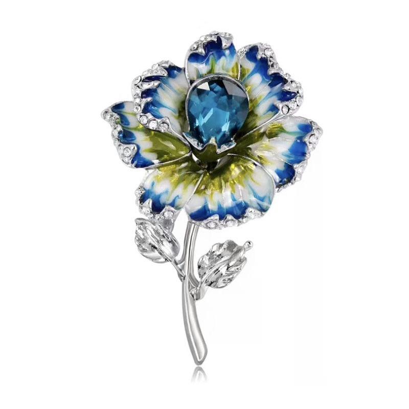 Elegant Crystal Enamel Flower Brooch Women's Accessory Pin - Creative Corsage Gift