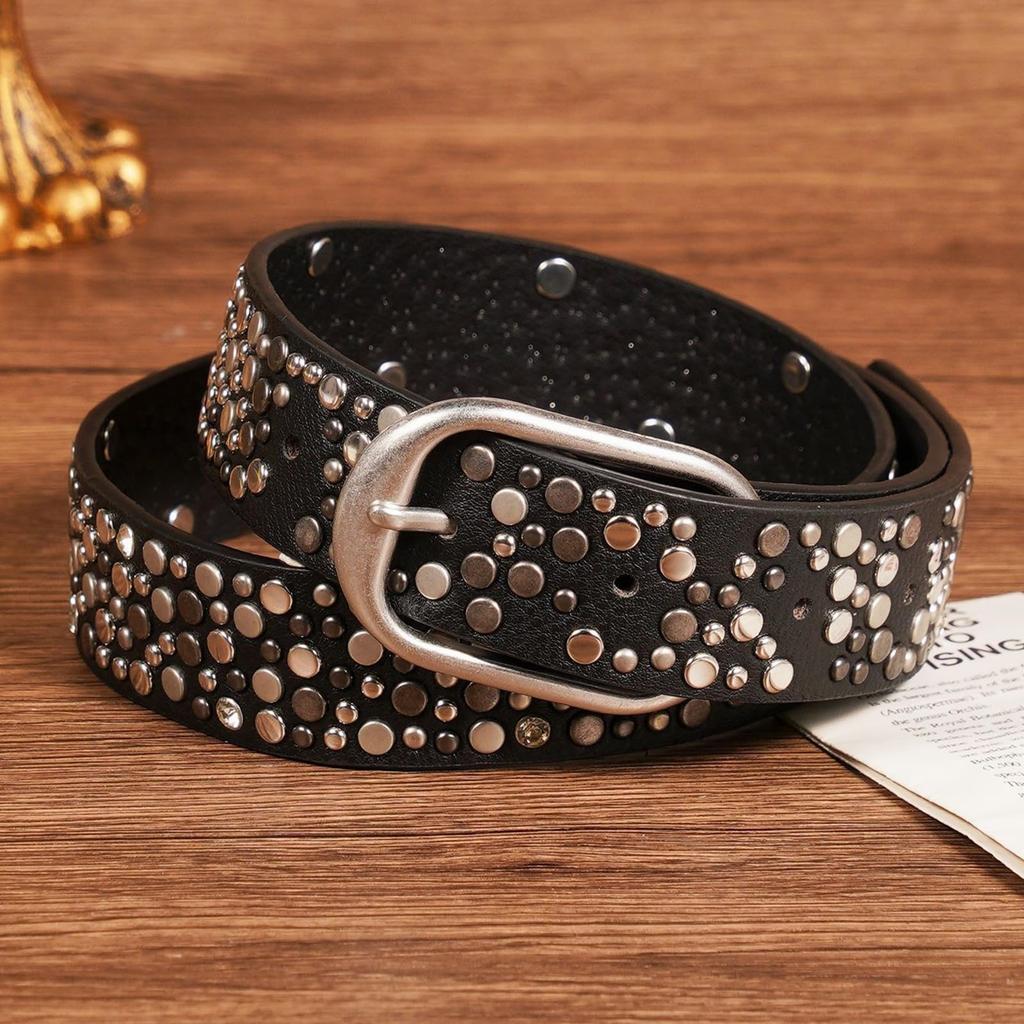 [Lamerry] Studded Belt, Punk Street Style, Stylish Buckle, American Casual, Biker, Thick, Military, Men's & Women's, Black, 112cm