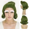 Synthetic Short Curly Wigs for Men Green Wig and White Eyebows Cosplay Wig Anime Movie Costume Male Halloween Fancy Party Wigs