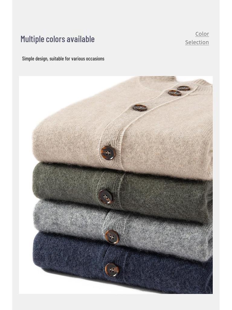 Men's Business Casual Cashmere Cardigan - Thick Stand Collar Wool Knit for Autumn & Winter
