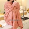 Women’s Hooded Cable Knit Pajama Set - Solid Color, Thick Coral Fleece, Plus Velvet, Cute Long Bathrobe, Perfect for Autumn and Winter