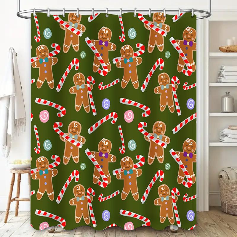 Green Shower Curtain Gingerbread Man Pattern For Christmas Decorations In Bathroom Accessories Home Living Room Decoration Suppl