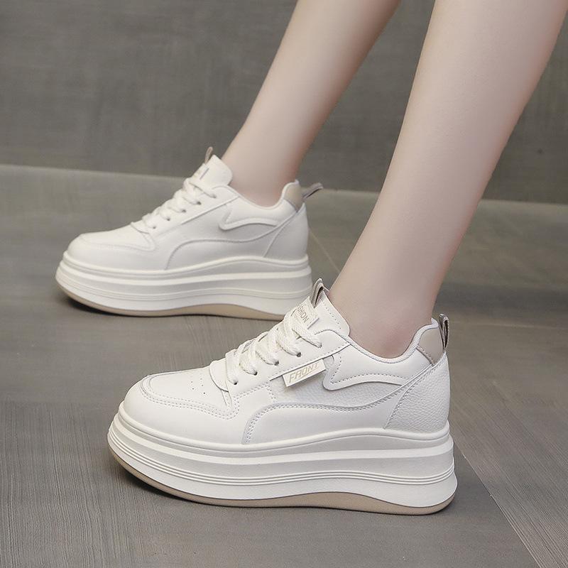 Round-toe Lace-up Casual White Thick-soled Vulcanized Shoes Spring Autumn New Comfortable Flat-soled Fashion Sneakers