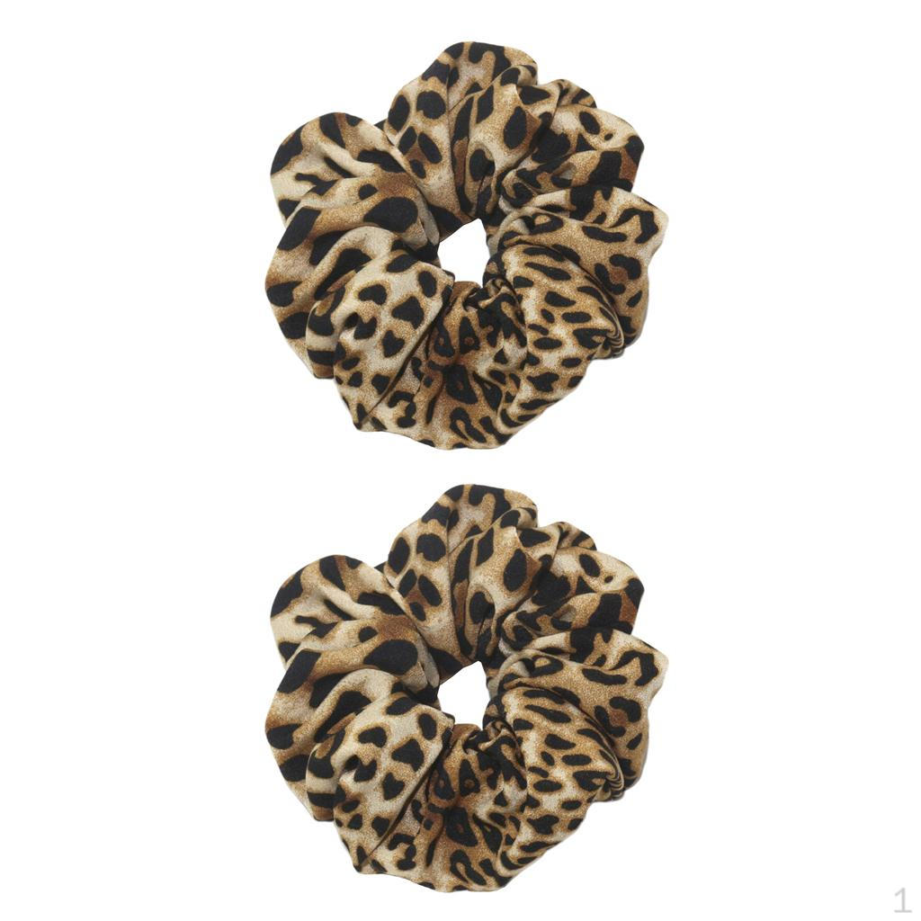 2 Elastic Hair Ties Fabric Rubber Bands Leopard Pattern for Girls Ponytails