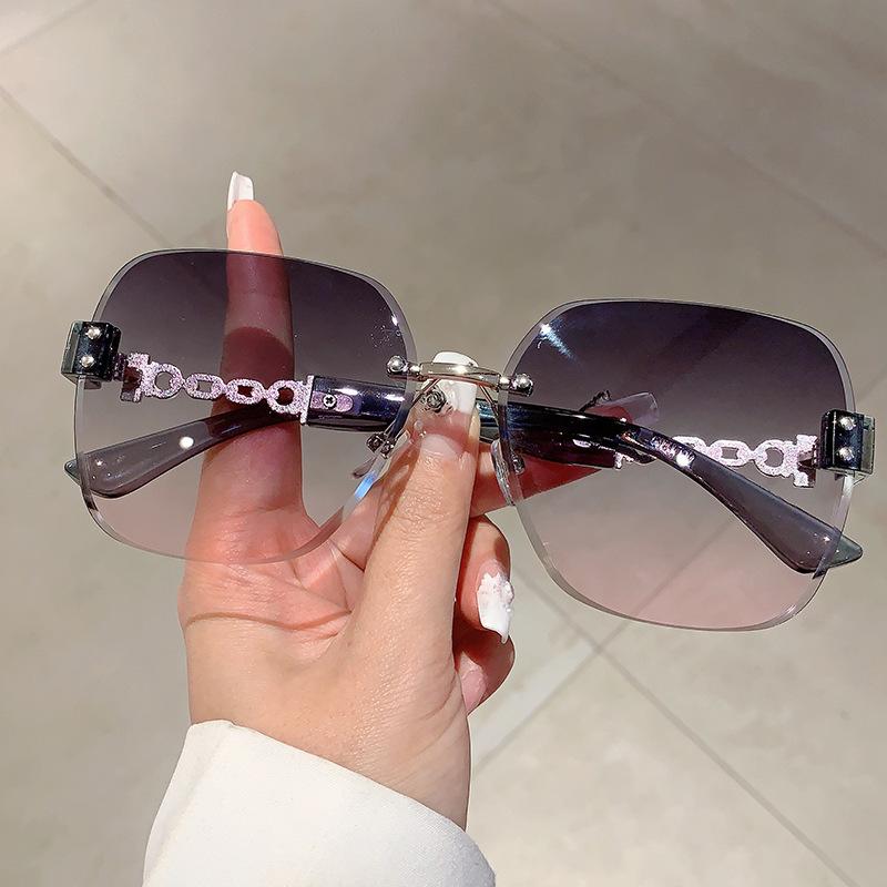 Vintage Rimless Sunglasses Women For Men Luxury Brand Designer Sun Glasses Punk Popular Sexy Lady Metal Chain Eyewear Uv400