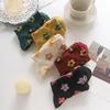 5Pairs Embroidery Women Cotton Socks Breathable Autumn Flower Socks Mid Tube Socks Girls  for Girls