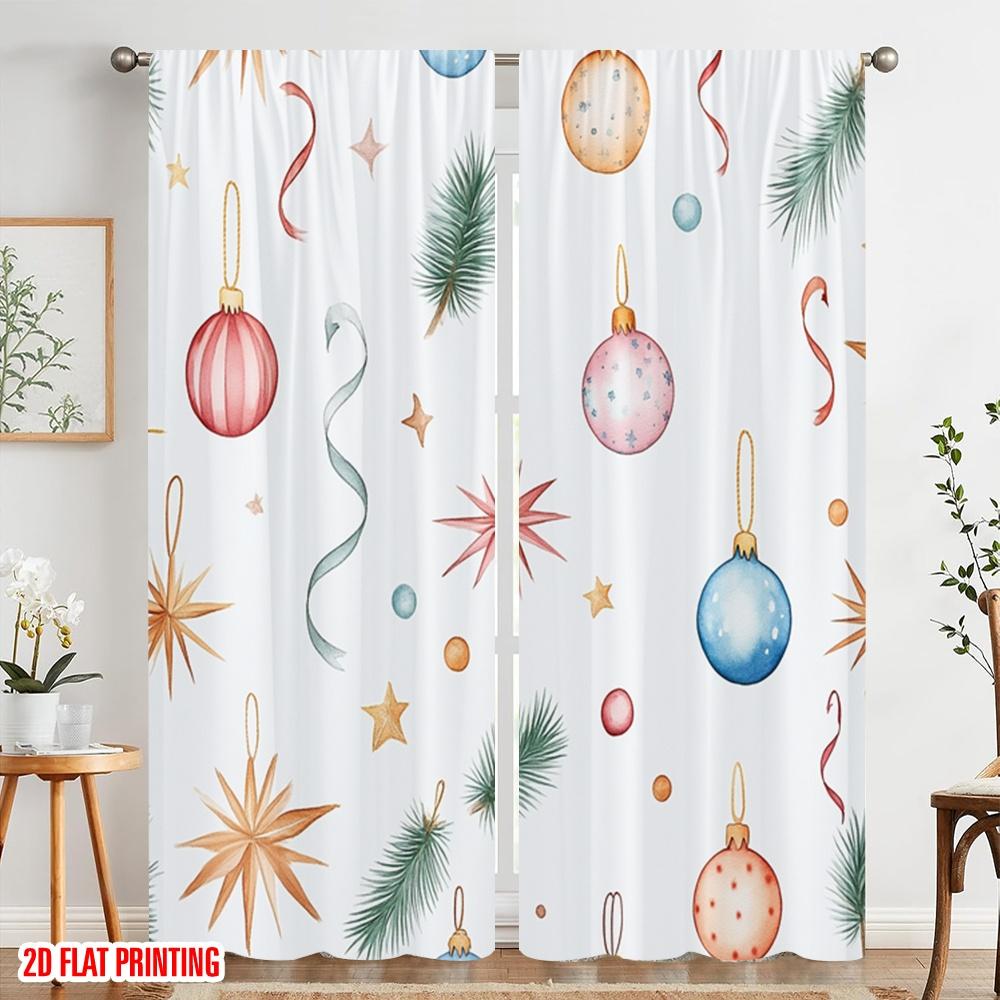 2 Stück, 2D-Flachdruck Vorhang Beliebter Weihnachtsschmuck Schneeflocken Hirsche Bäume (2) Polyester (ohne Stange) Heimdeko für