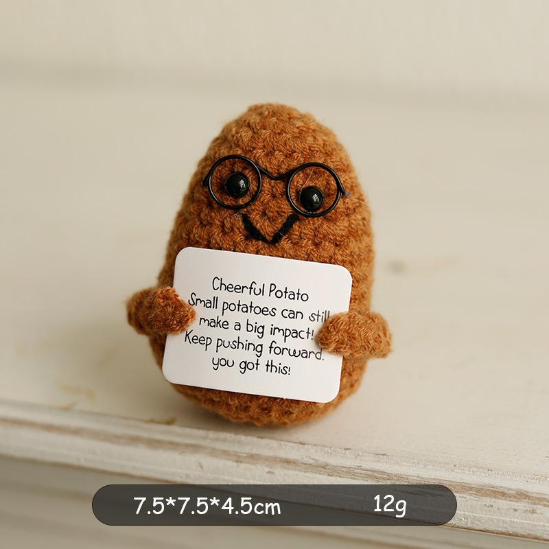 Mini Positive Energy Potatoes Hug Pocket Handmade Plush Wool Knitting Doll With Card Funny Christams Gifts Home Room Decoration