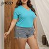Women's Fashion Casual Solid Color Print Short Sleeve V Neck Blouses & Shirts