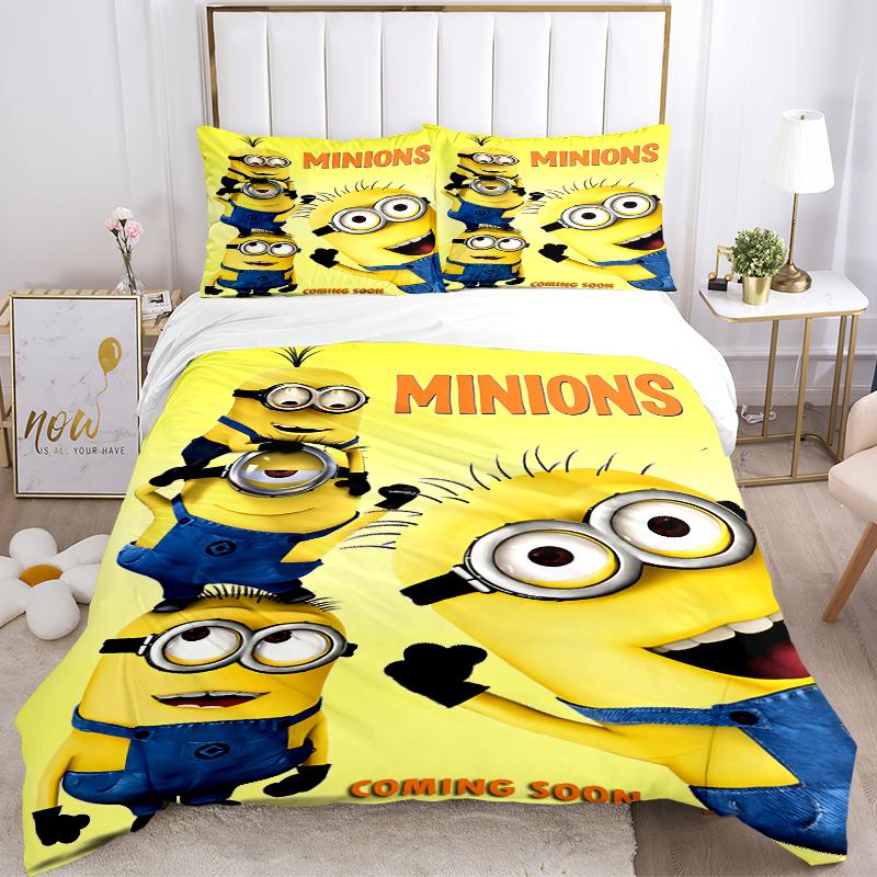 3Pcs Minions Movie Poster Bedding Sets For All Sizes New 3D Printed Bed Cover Comforter Duvet Cover Pillowcase Bedroom Decoration