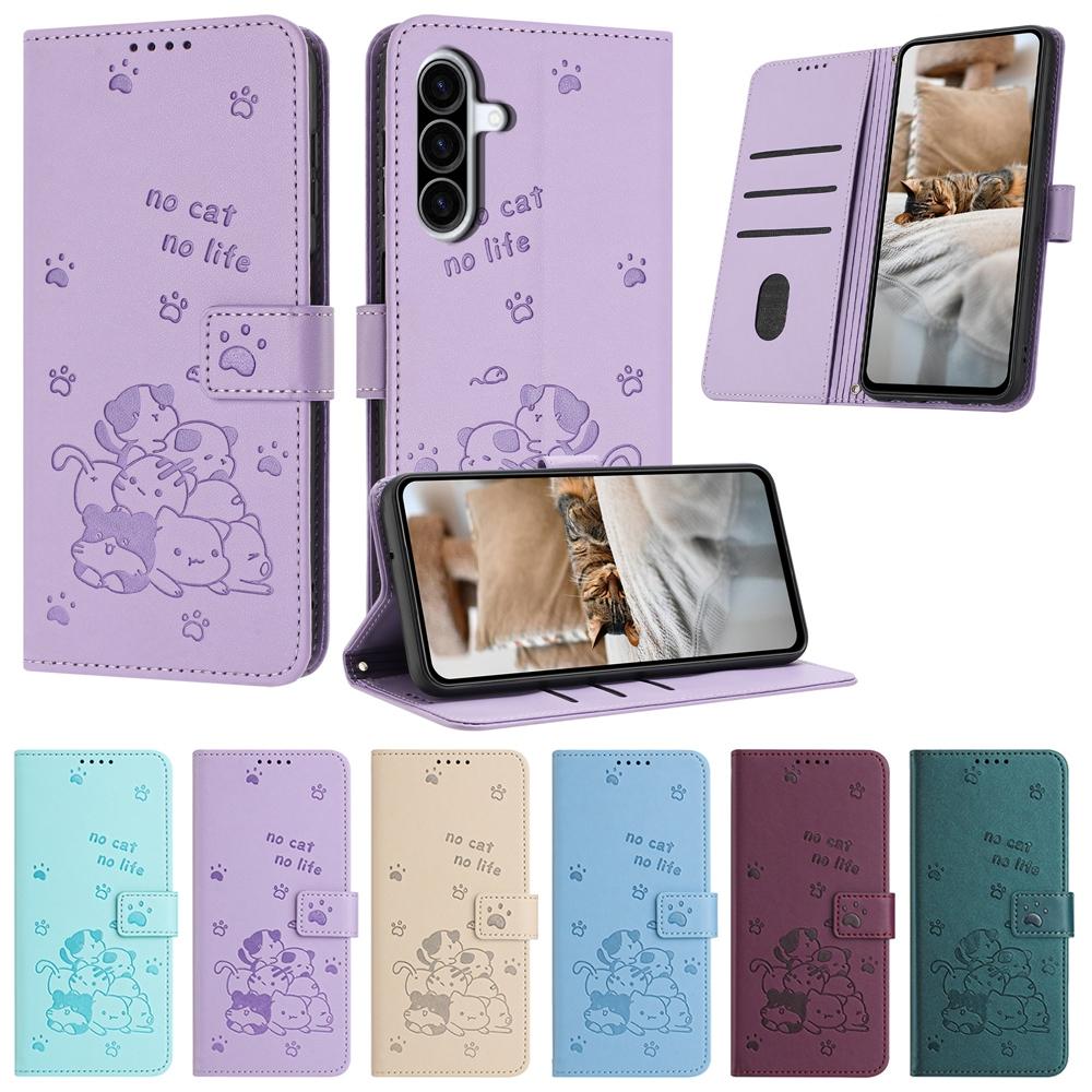 Curte Cat Leather Wallet Cover Case For Samsung Galaxy S25 S24 A06 A14 A15 A16 A23 A24 A25 A33 A34 A35 A36 A53 A54 A55 A56 M35