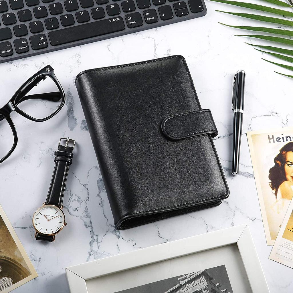 PU Leather Notebook Binder Budget Planner Binder Cover with Binder Pocket Personal Cash Budget Envelopes System 6 Hole Binder Zipper Folder Black Co