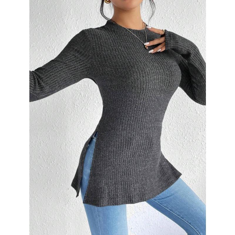 Sexy Women's New Slim Fit Pit Strip Grinding Round Neck Hem Ribbed Knit T-shirt