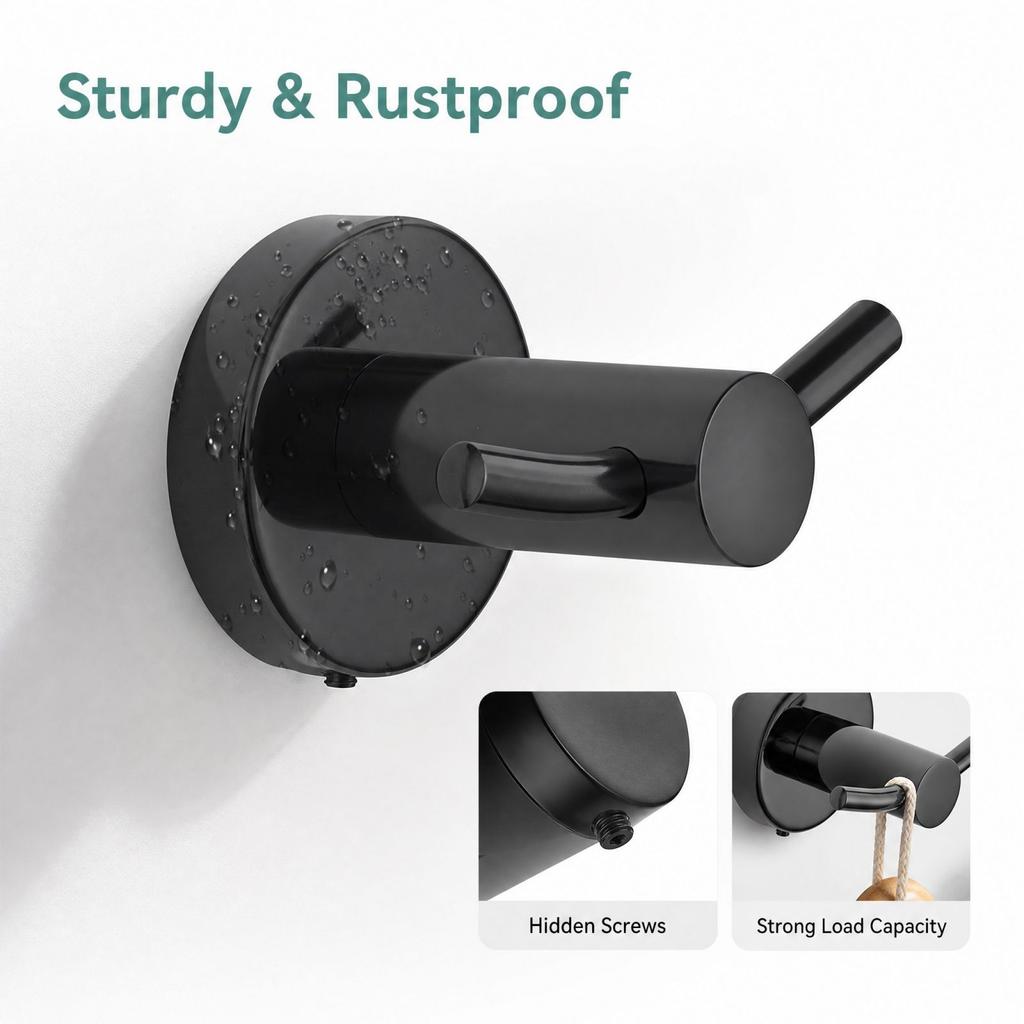 No-Drill Stainless Hooks for Bathroom and Closet, D-Shaped Coat Hooks for Hanging